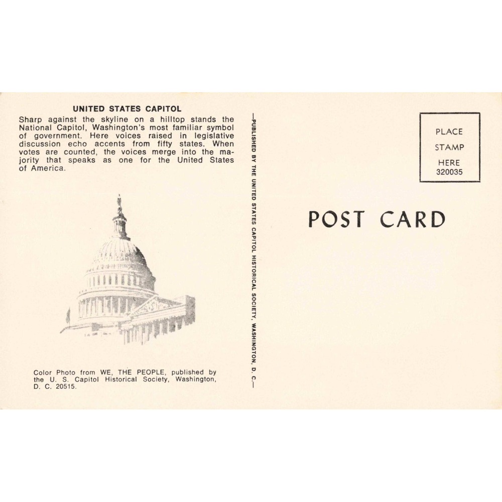 Vintage United States Capitol Washington DC Postcard US Historical Society VG+ - Picture 2 of 2
